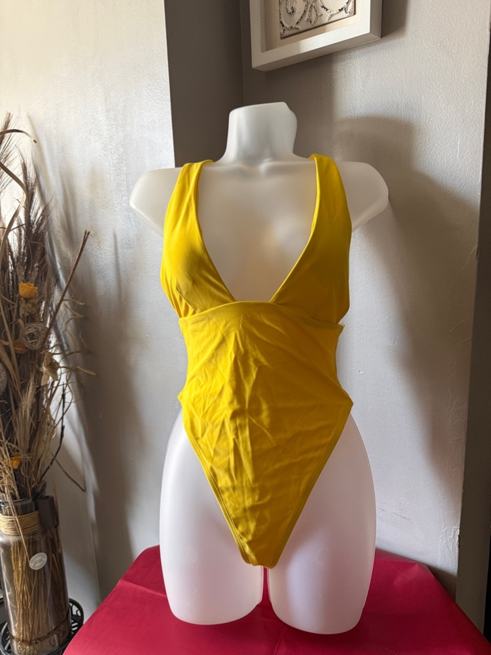 Forever 21 Yellow Deep V One-Piece Swimsuit